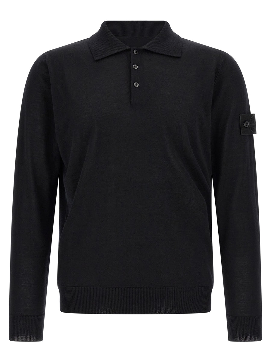 Stone Island 100% virgin wool polo in black