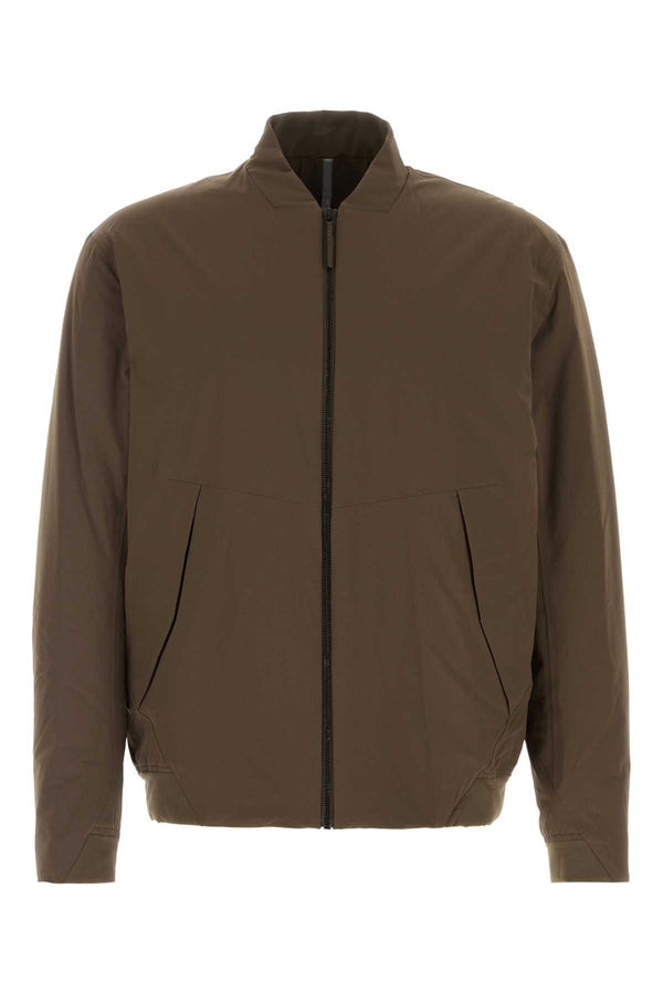 Brown Stretch Nylon Diode Bomber Jacket Sable Giubbini