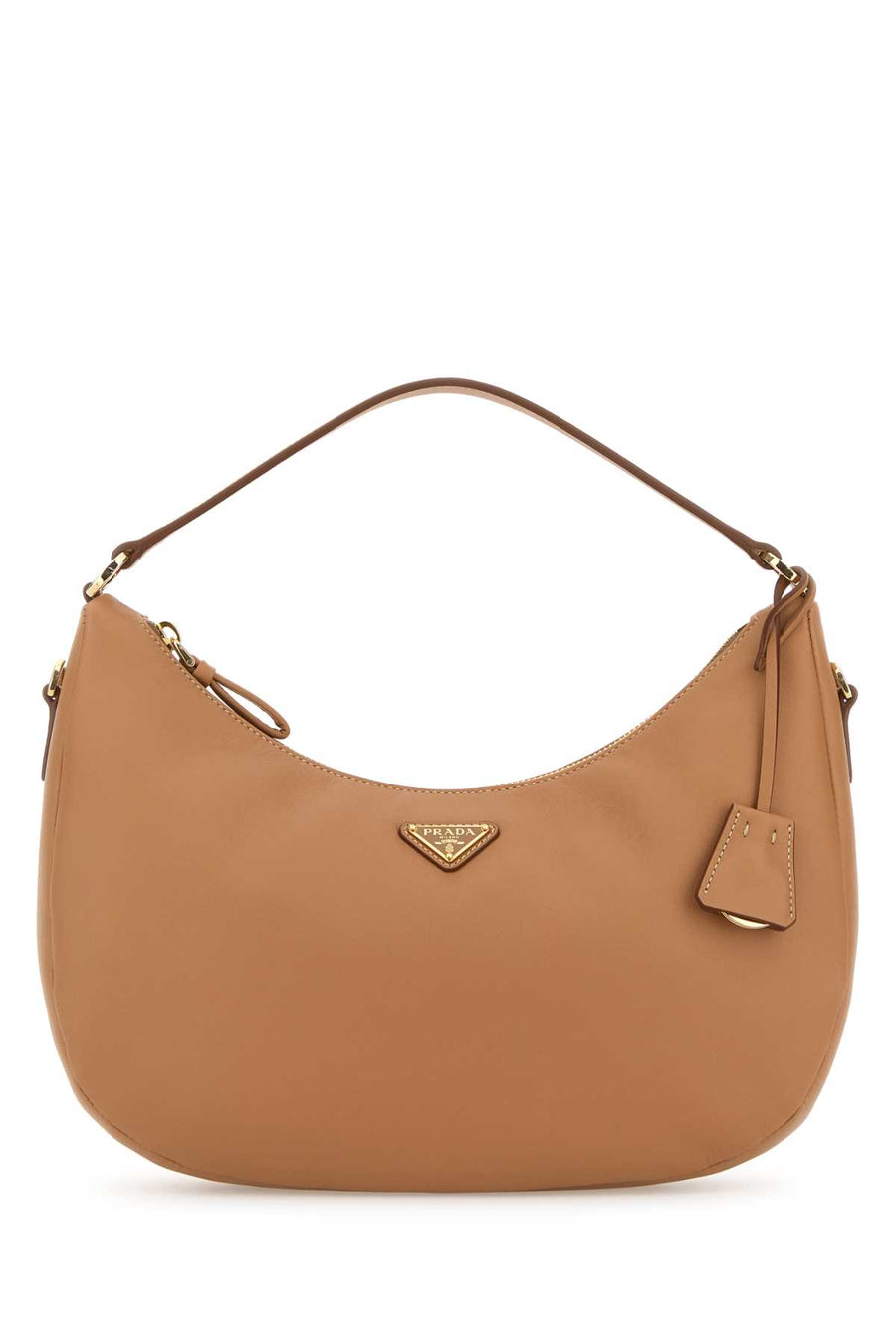 Prada Exterior: 100% Leather; Lining: 100% Fabric; Finishing: Golden metal shoulder bag in camel