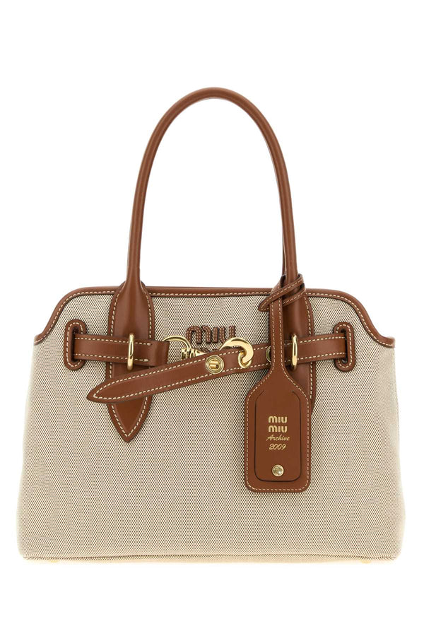 Two-Tone Canvas Aventure Shopping Bag Naturalebrandy Co-calf Leather Borse A Mano