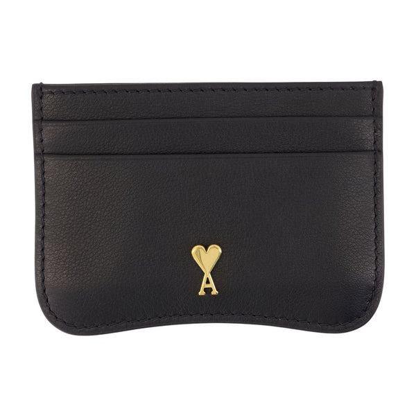 AMI Paris Calfskin card case in black