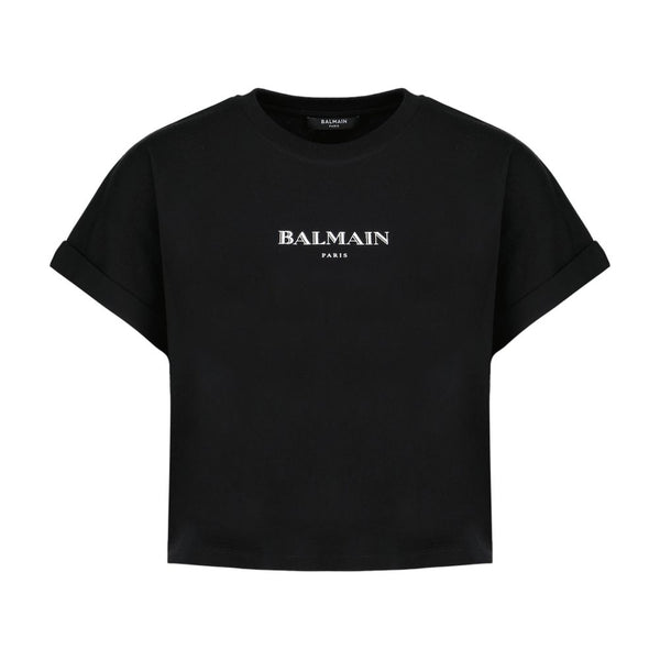 Vintage Print Crop T-Shirt - Balmain Cotton Black Ready-to-wear / T-shirts