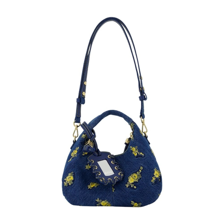 Ganni Cotton shoulder bag in navy