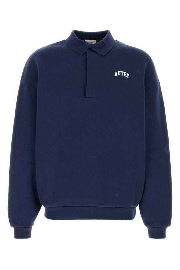 Navy Blue Cotton Polo Shirt Heavyjersluster Exterior: Felpe