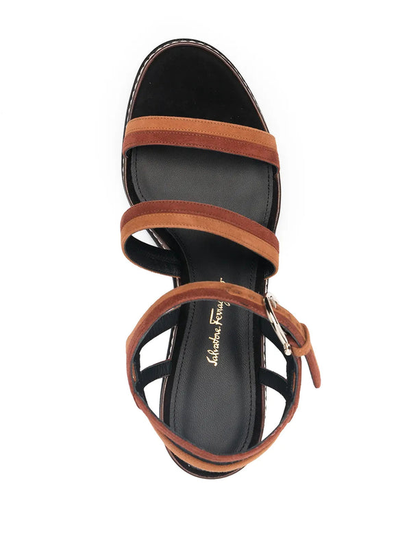 Ferragamo Two-Tone Leather Sandals Brown