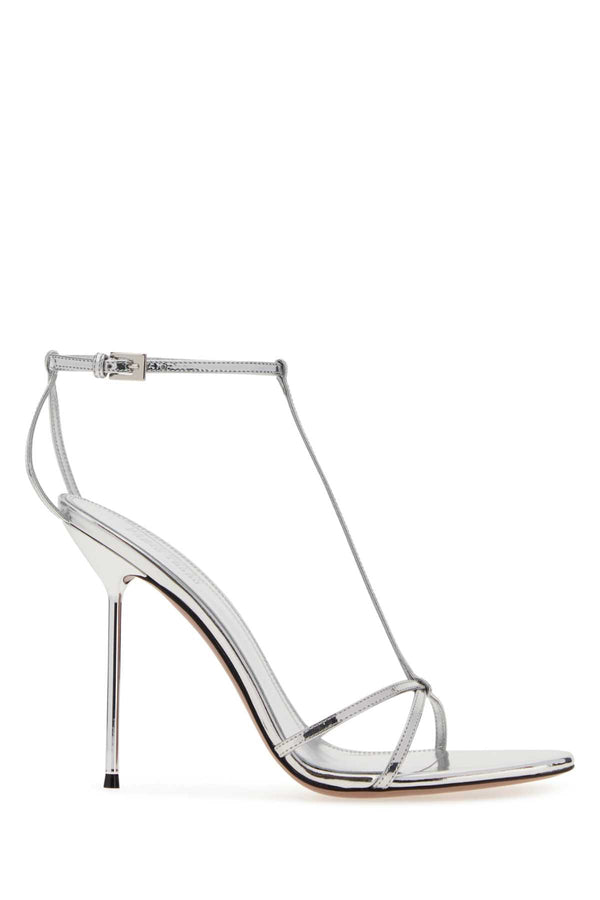 Paris Texas Sandal Exterior: 100% Leather Interior: 100% Leather Sole: Leather t-strap sandal in silver