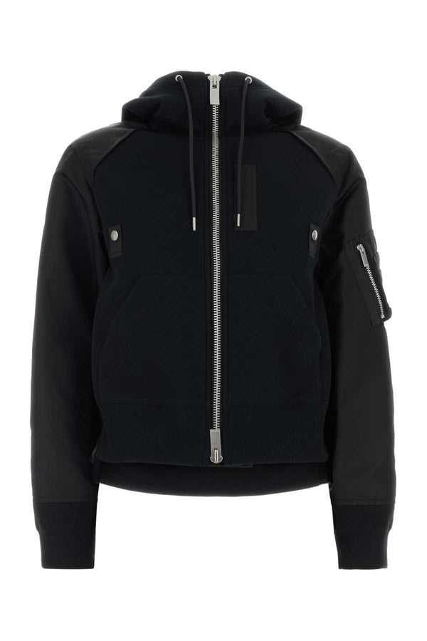Two-Tone Jersey And Nylon Bomber Jacket Black Felpe