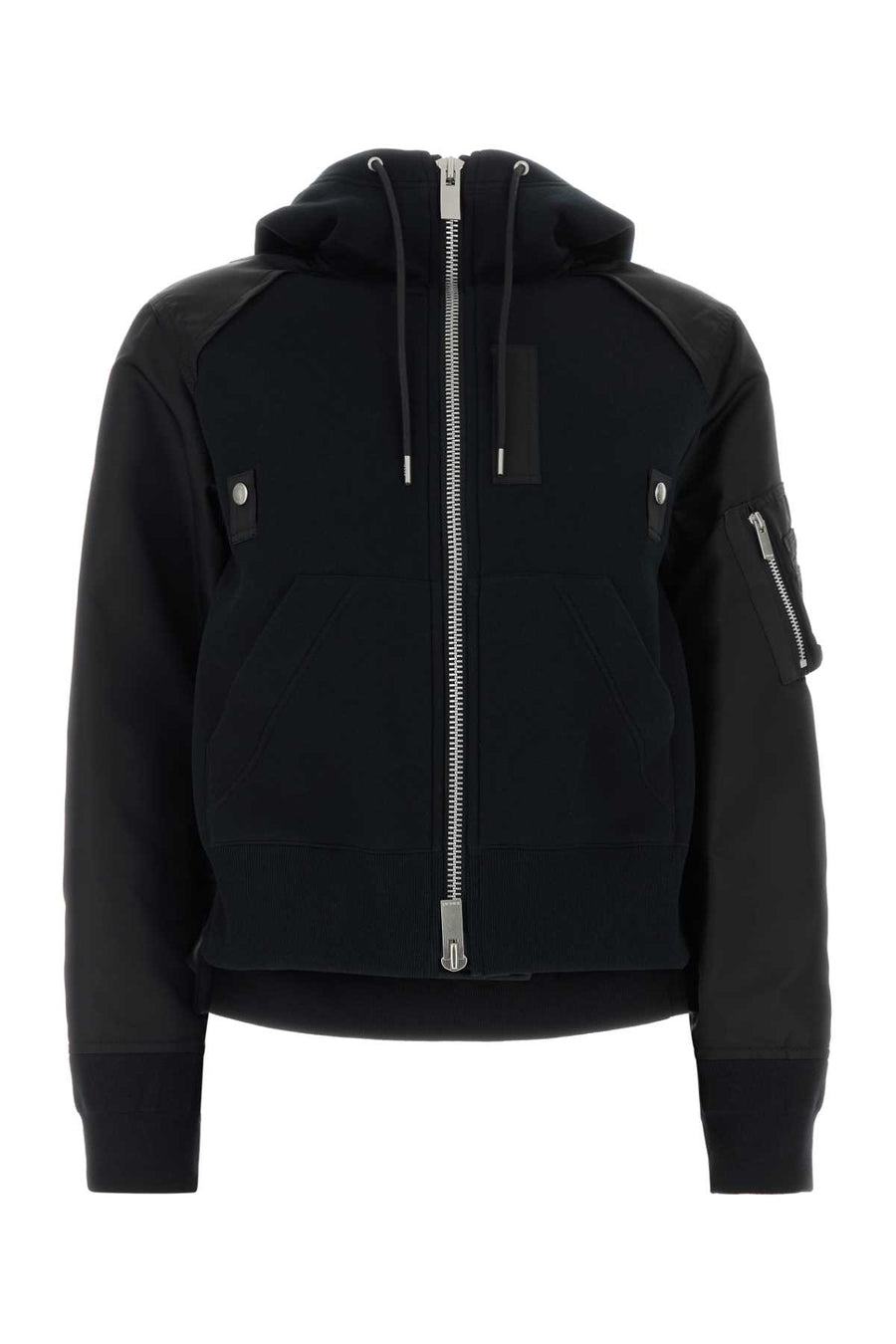 Two-Tone Jersey And Nylon Bomber Jacket Black Felpe