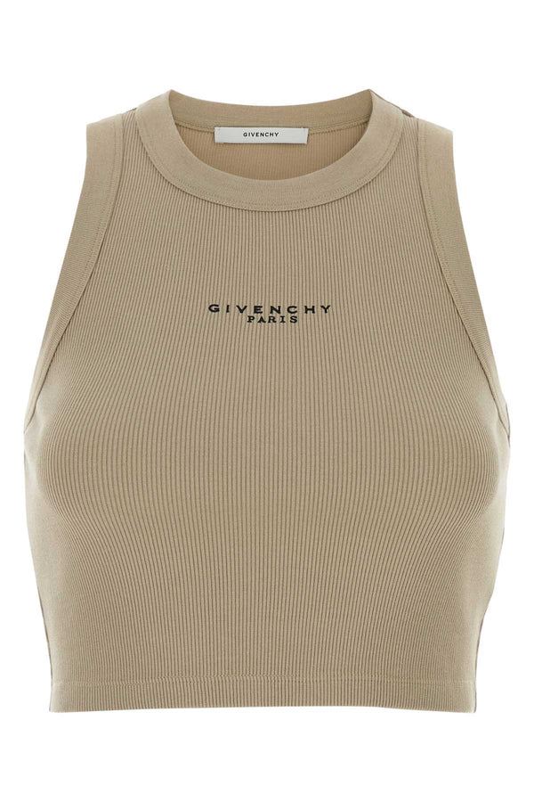 Beige Stretch Cotton Crop-Top Beigecappuccino Exterior: Elastane Maglie