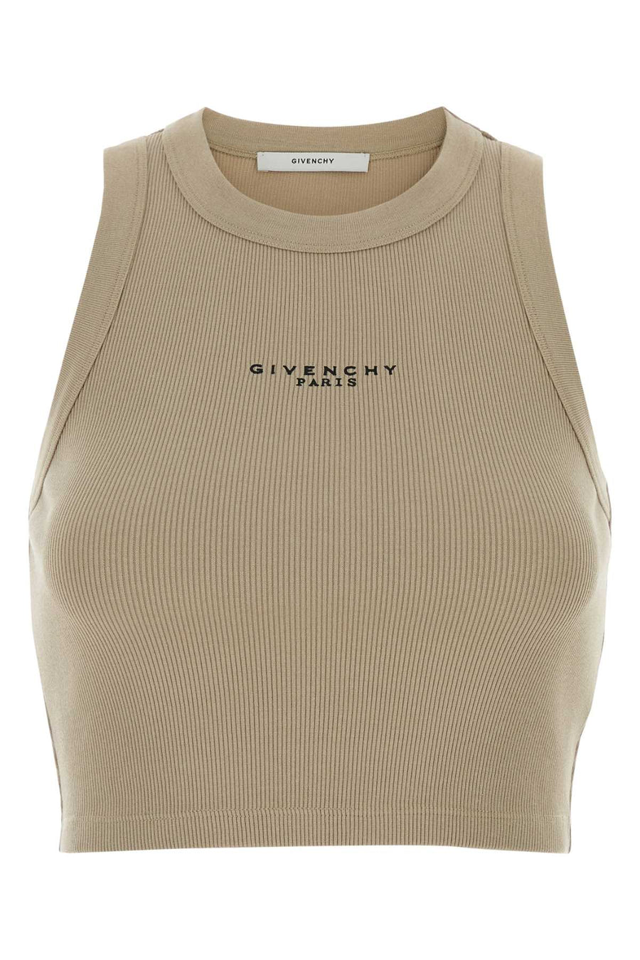 Beige Stretch Cotton Crop-Top Beigecappuccino Exterior: Elastane Maglie
