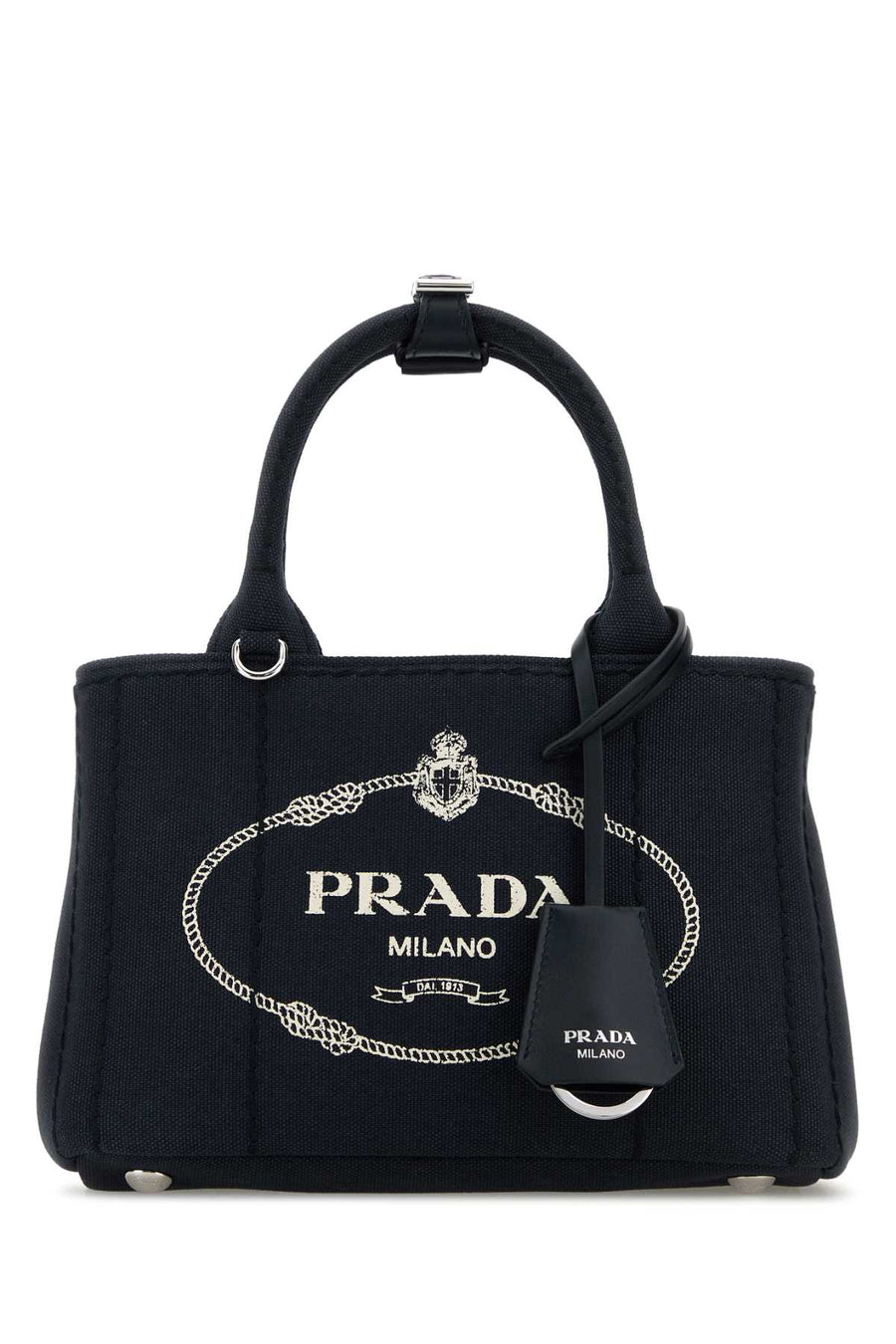 Prada Mano Exterior: 100% Fabric; Lining: 100% Fabric; Finishing: Silver metal tote bag in navy