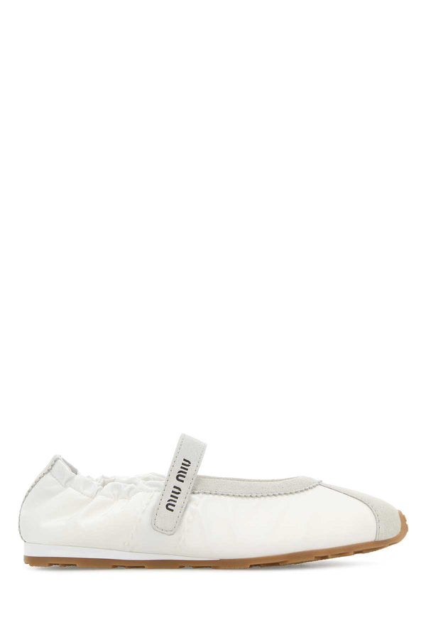 Miu Miu 100% recycled polyamide ballet flat in white