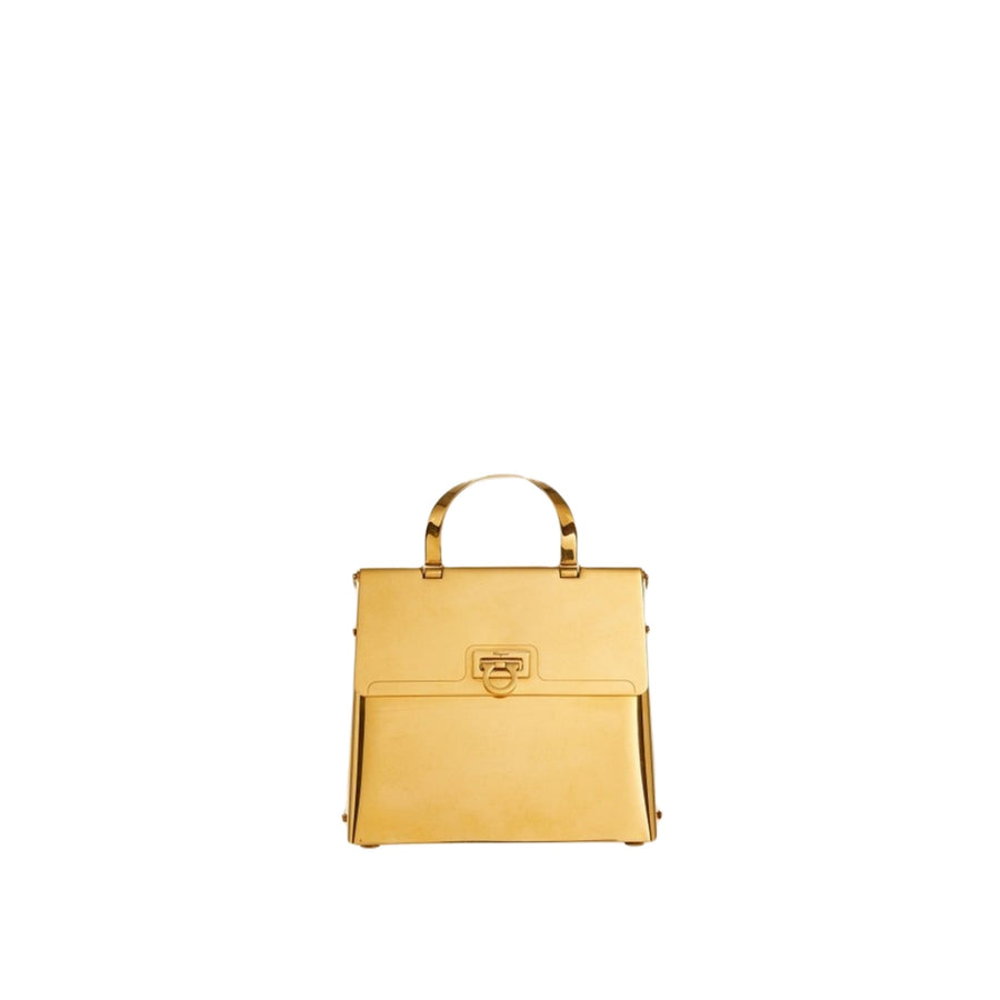 Ferragamo Metallic nappa leather top handle bag in gold