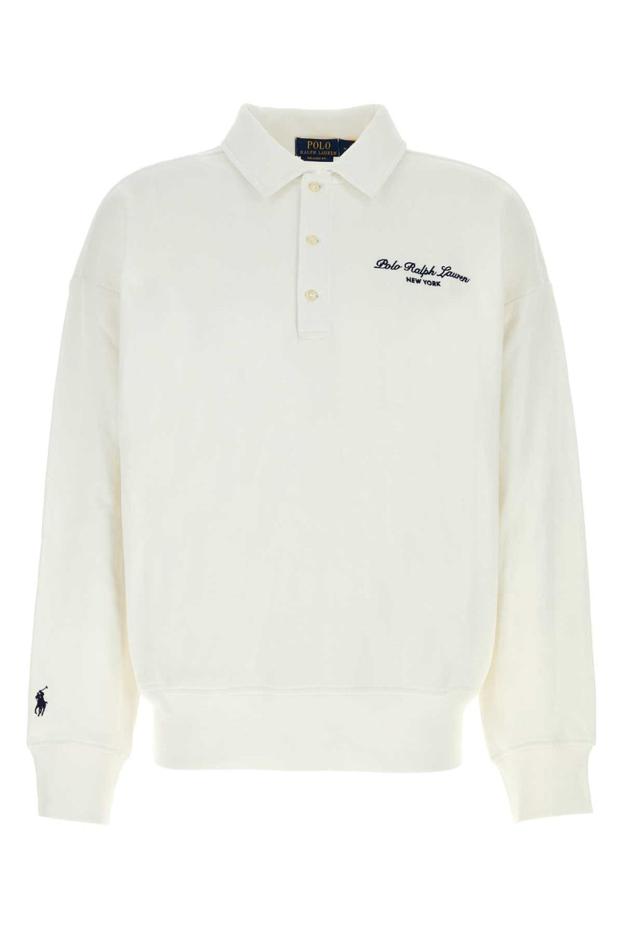 White Cotton Blend Polo Shirt Exterior. Polyester Felpe