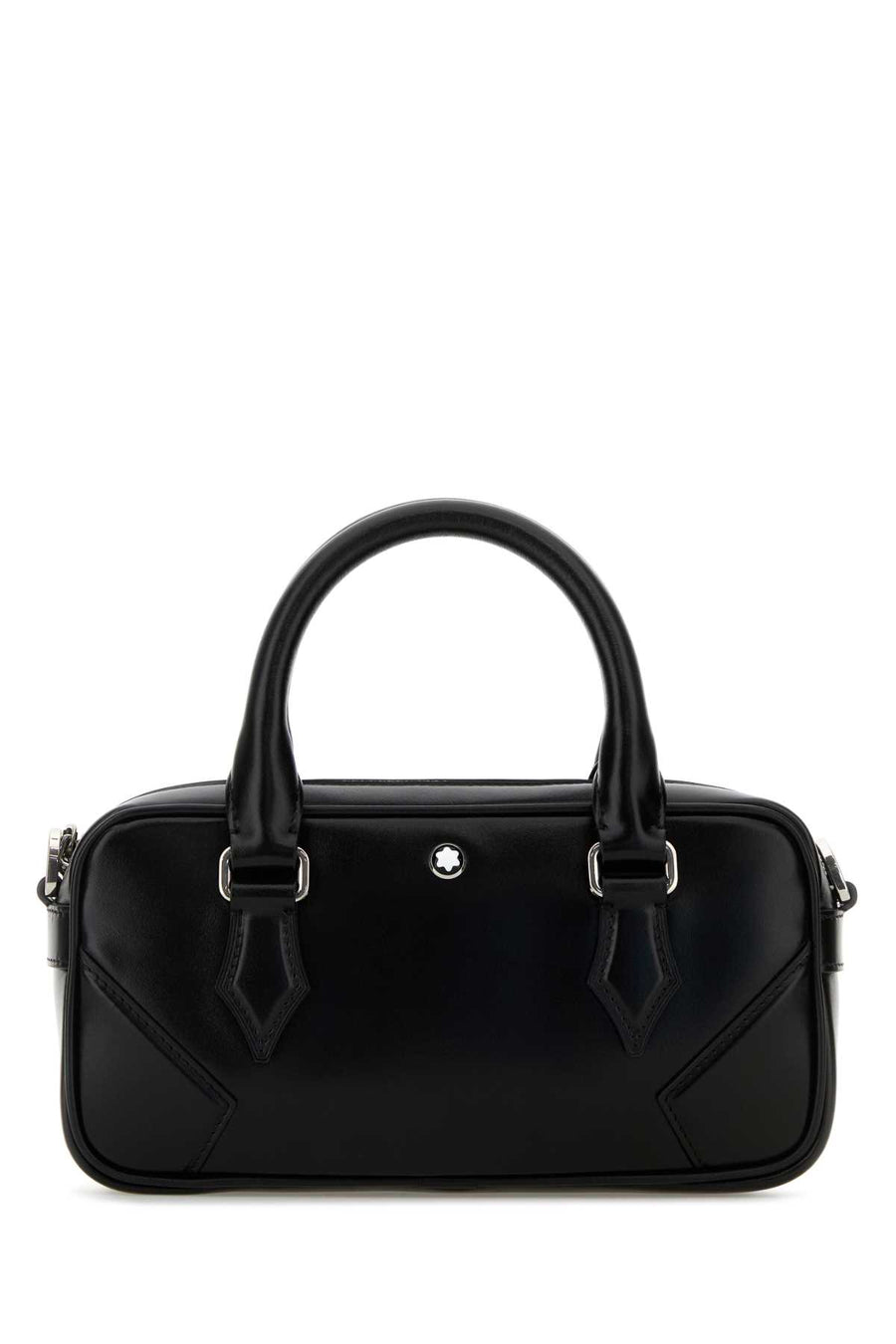 Montblanc Bowling Exterior: 100% Bovine leather; Lining: 100% Leather; Finishing: Silver metal top handle bag in black