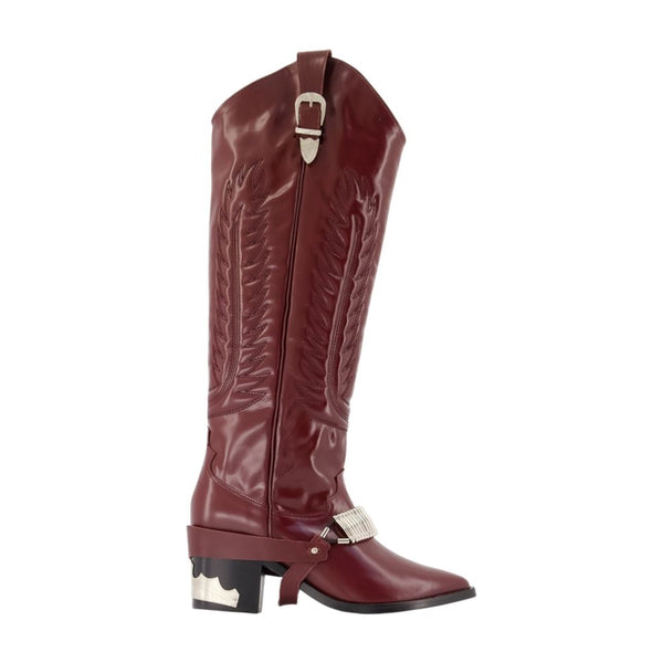 Aj721 Boots - Toga Pulla Leather Burgundy Cowhide Shoes /