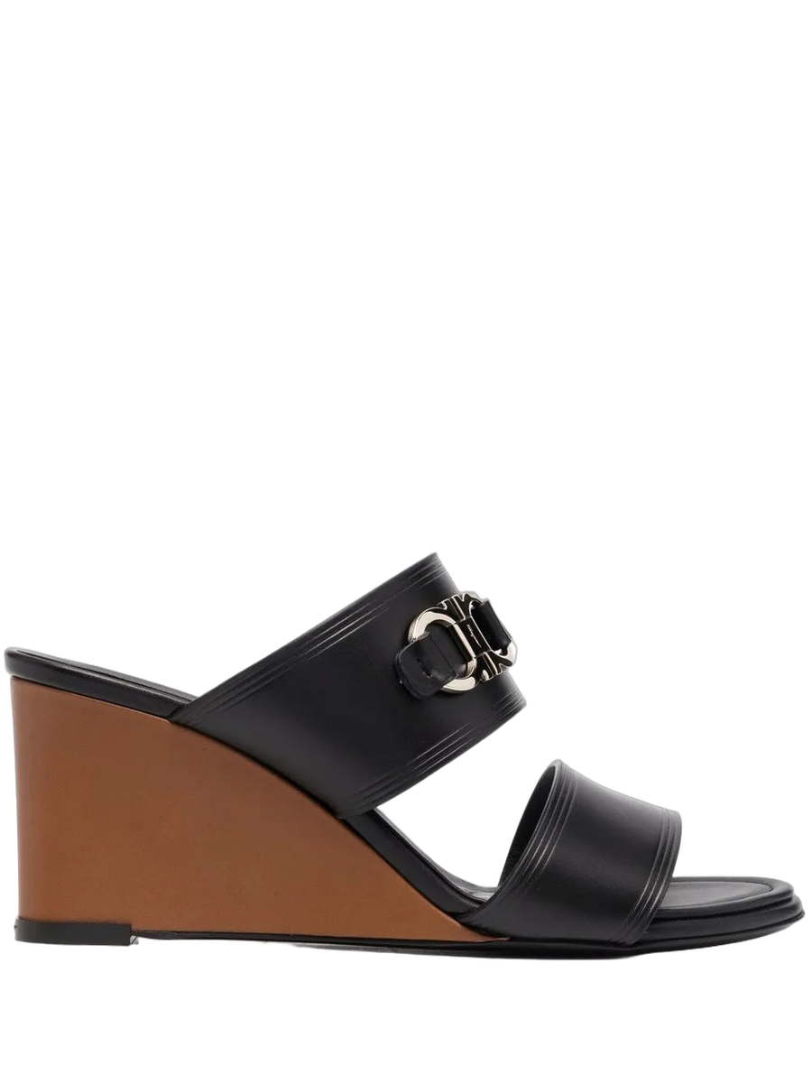 Ferragamo Leather wedge sandal in black