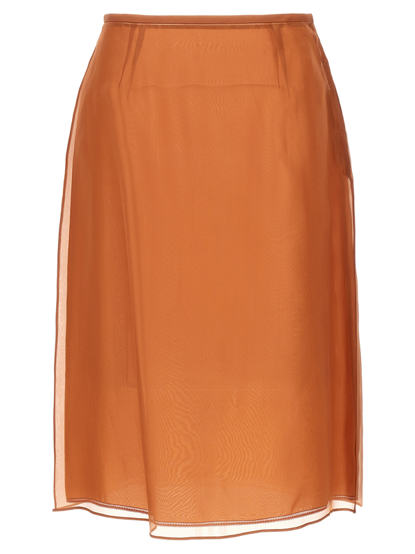 Brown Silk Midi Skirt