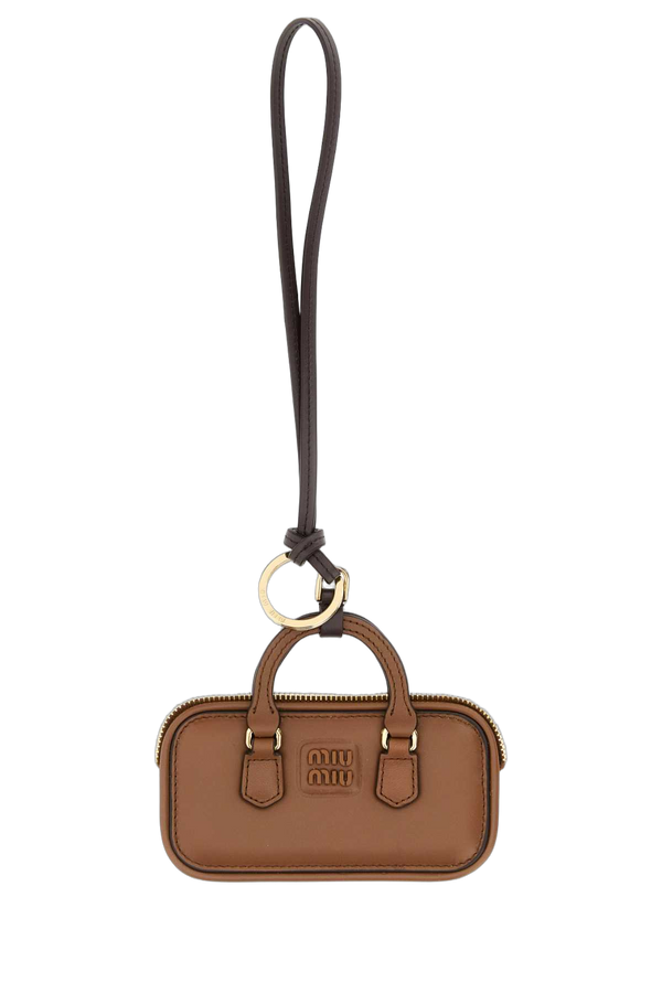 Miu Miu Exterior: 100% Leather; Finishing: Golden metal key case in brown