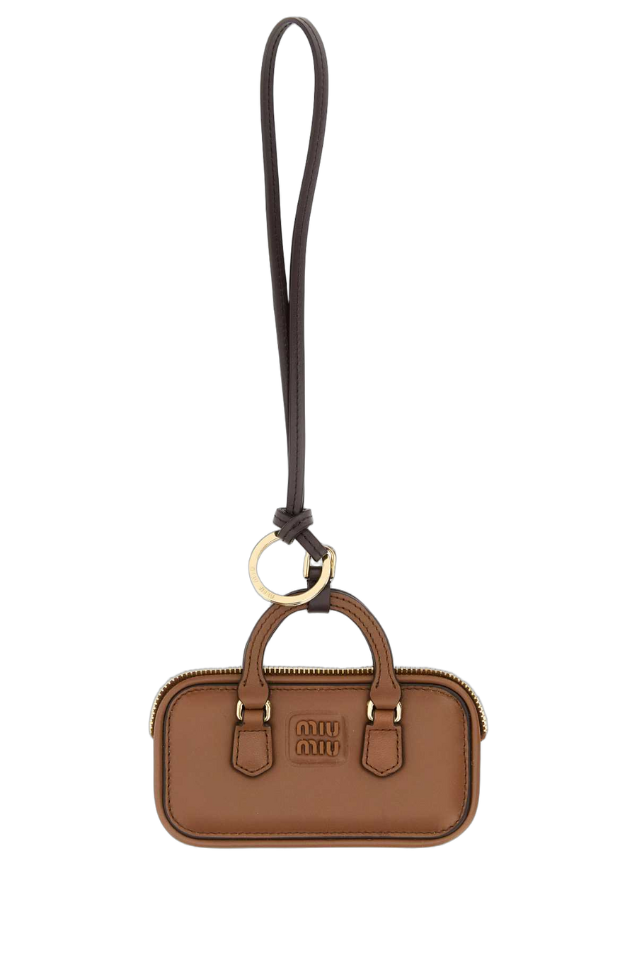 Miu Miu Exterior: 100% Leather; Finishing: Golden metal key case in brown