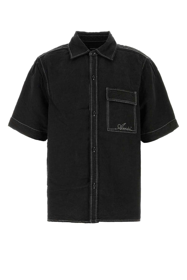 Black Linen Blend Shirt Exterior: Lyocell Camicie