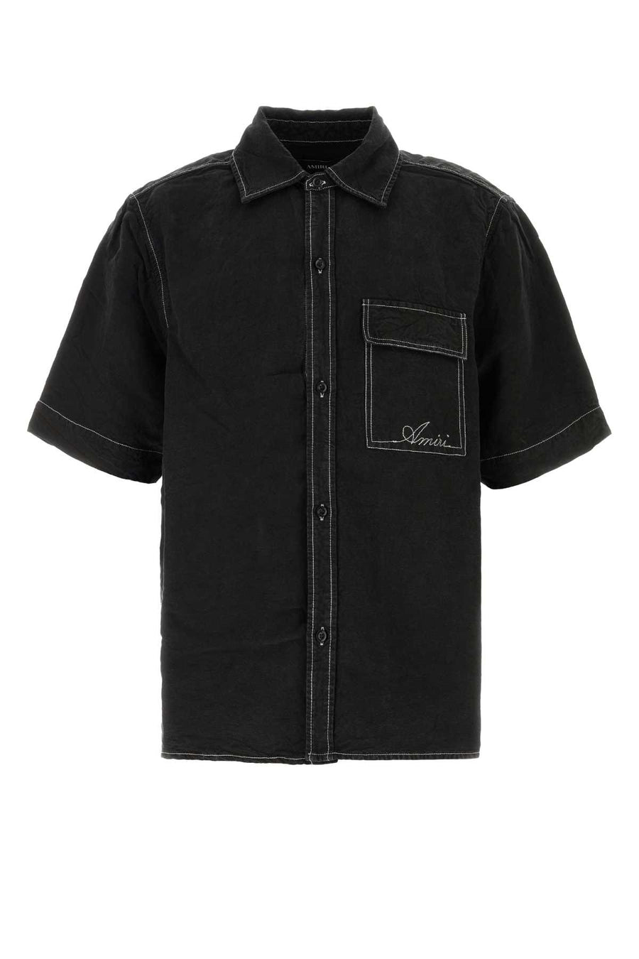 Black Linen Blend Shirt Exterior: Lyocell Camicie