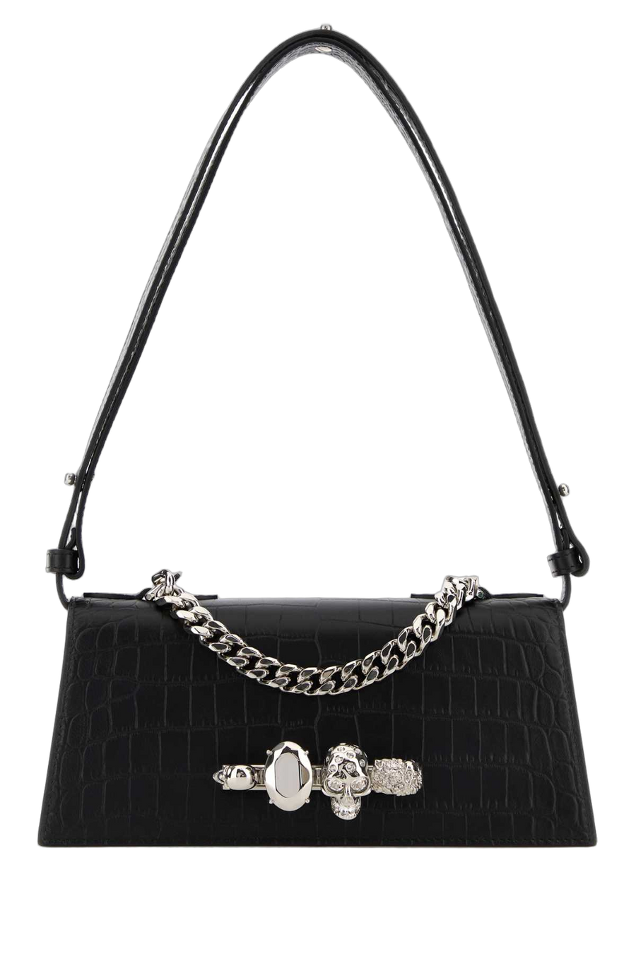 Alexander McQueen Exterior: 100% Calf shoulder bag in black