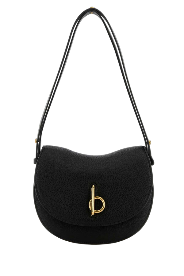 Burberry Exterior: 100% Calf Lining: 100% Lamb Finishing: Golden metal shoulder bag in black
