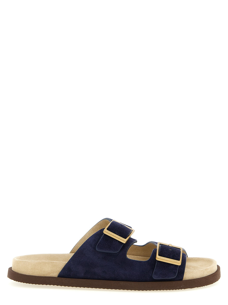 Brunello Cucinelli 100% calfskin leather with suede finish sandal in blue