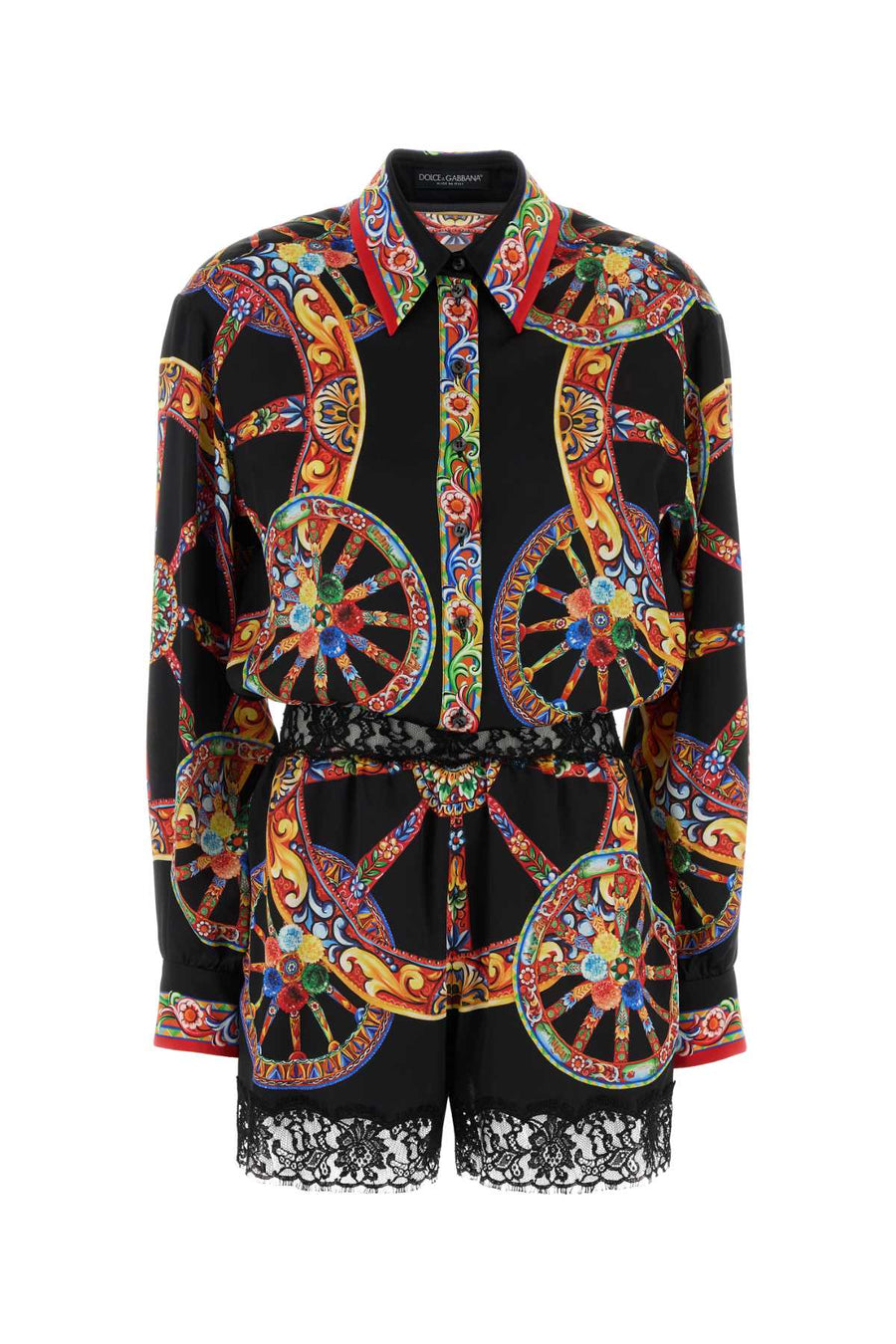 Printed Satin Jumpsuit Ruote Carretto Fld Exterior: Silk Cotton Nylon Tute