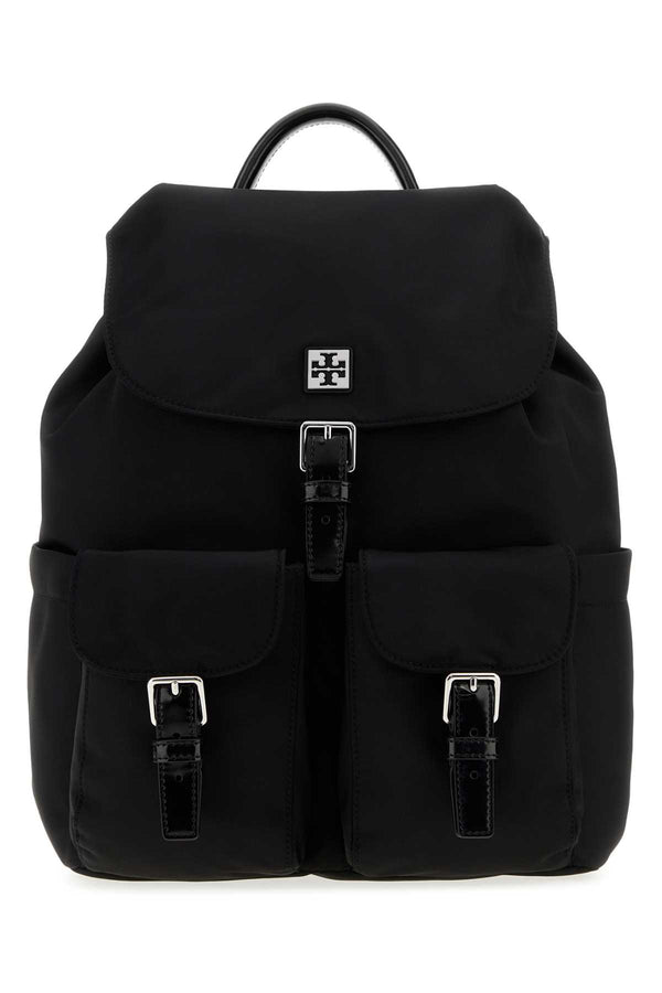 Tory Burch Backpack Exterior: 100% Fabric; Lining: 100% Fabric; Finishing: Silver metal backpack in black