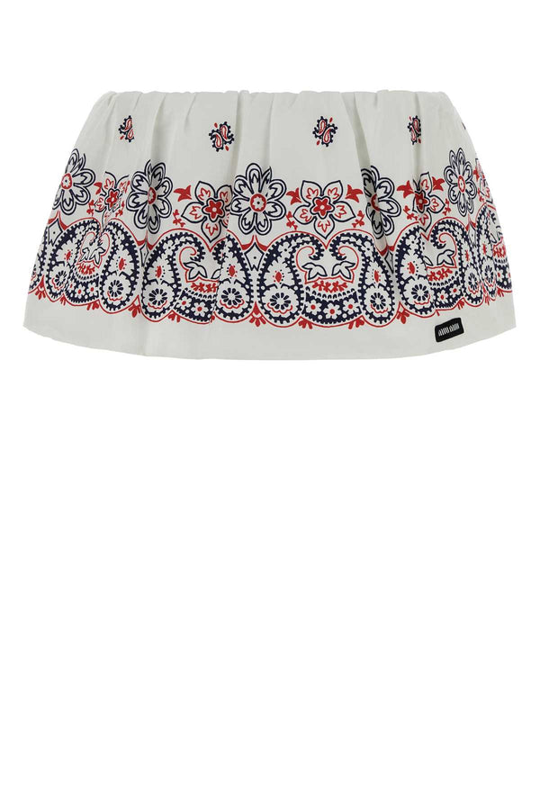 Printed Cotton Blend Mini Skirt Biancoblu Gonne