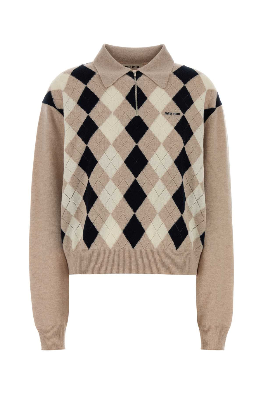 Beige Cashmere Polo Shirt Exterior: Maglieria
