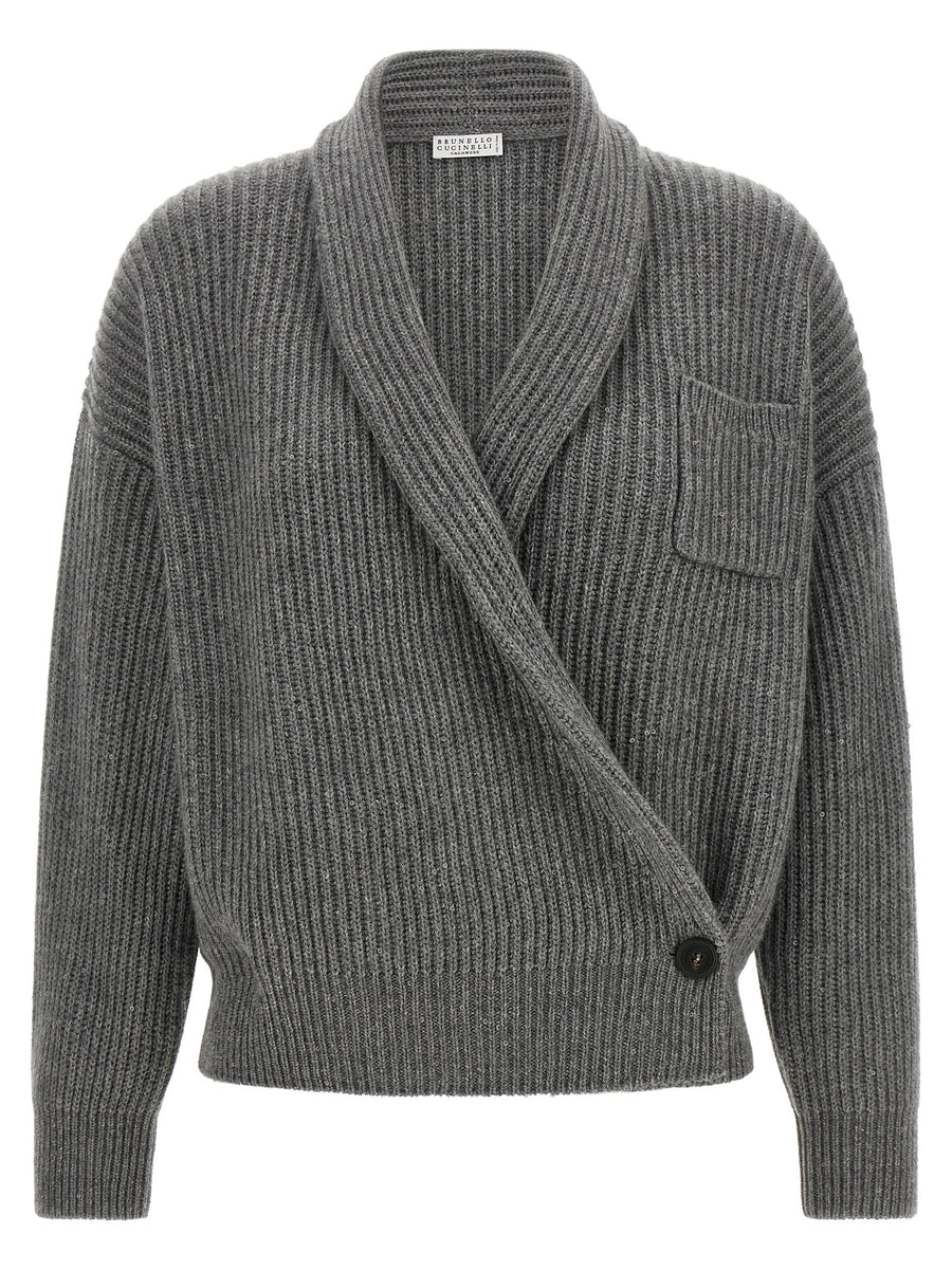 Brunello Cucinelli Cashmere and silk blend cardigan in gray