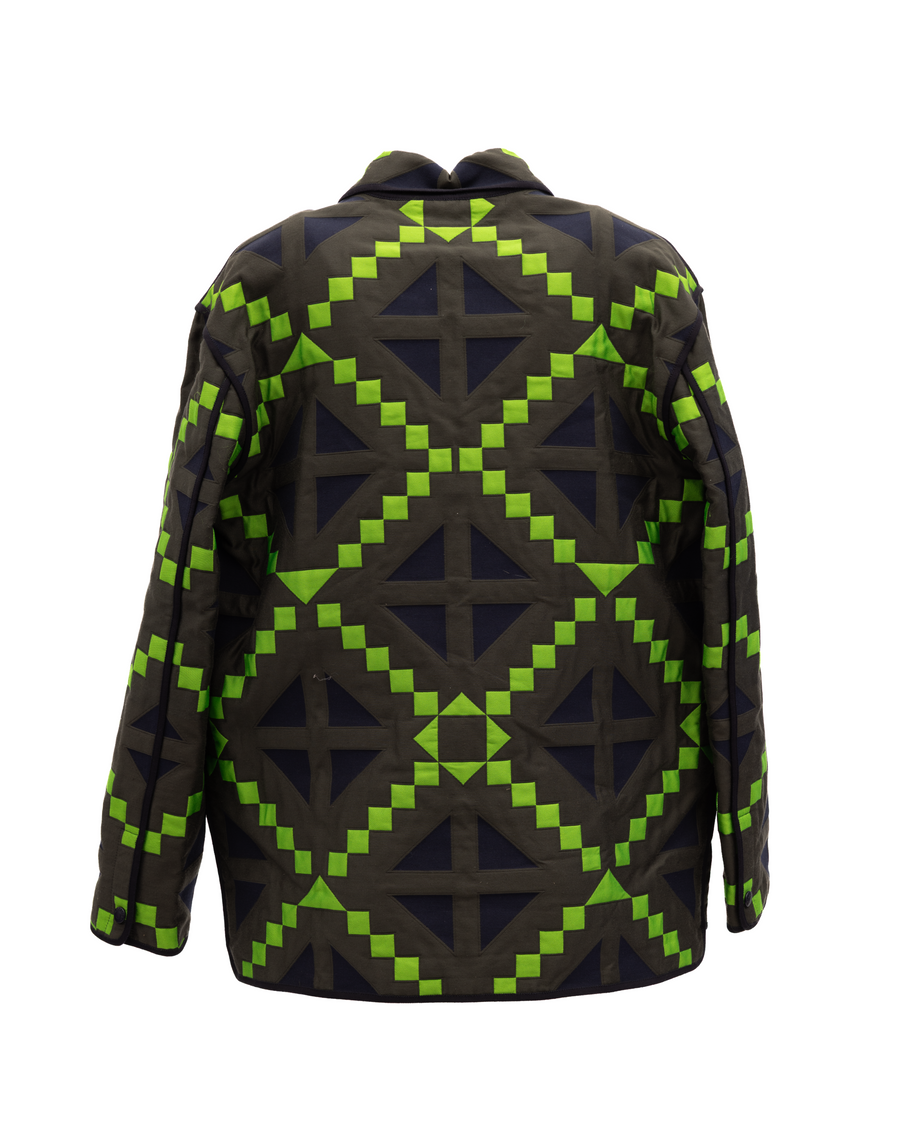 Green Geometric Button-Up Jacket Clothing