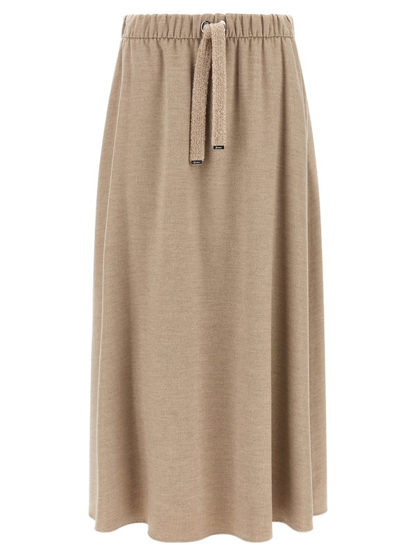 Beige Polyester Midi Skirt