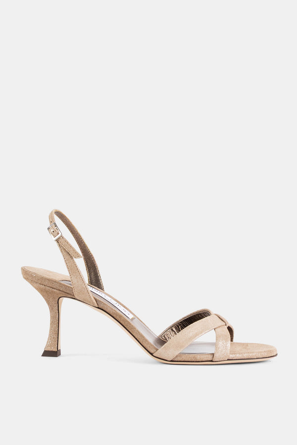 Jimmy Choo Chai gold shimmer suede slingback heel in beige