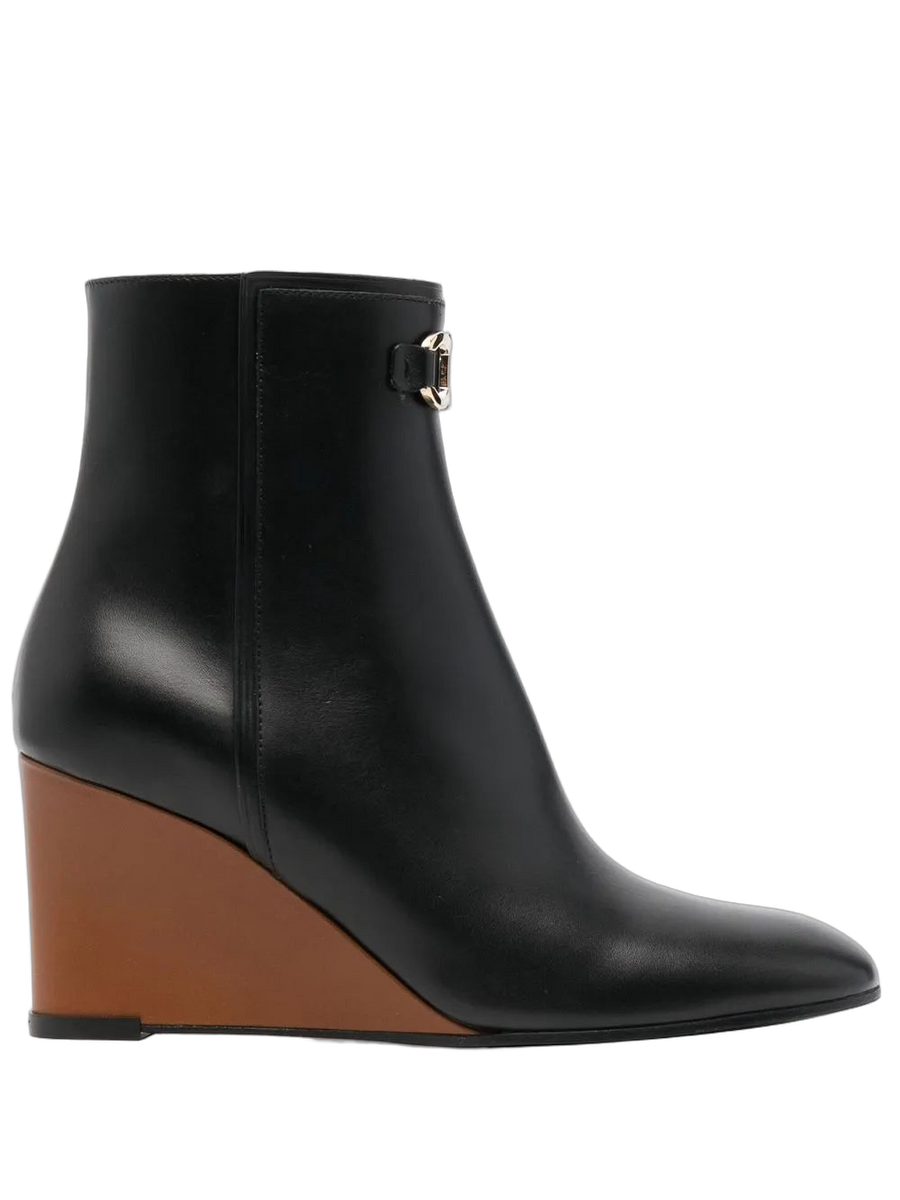 Ferragamo Leather wedge heel ankle boot in black