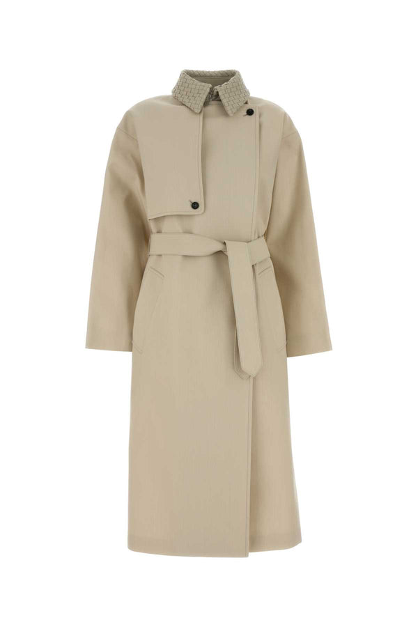 Embroidered Wool Blend Trench Coat Beige