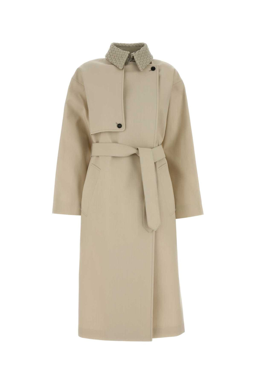 Embroidered Wool Blend Trench Coat Beige