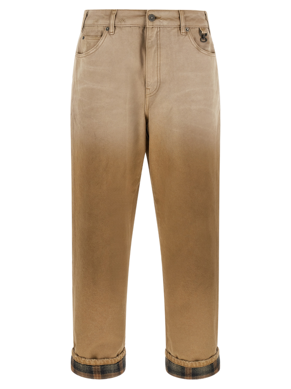 Beige Cotton Casual Pants