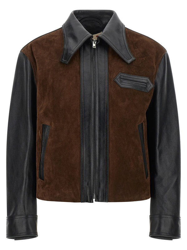 Marni 100% Calfskin leather with suede panels jacket in black