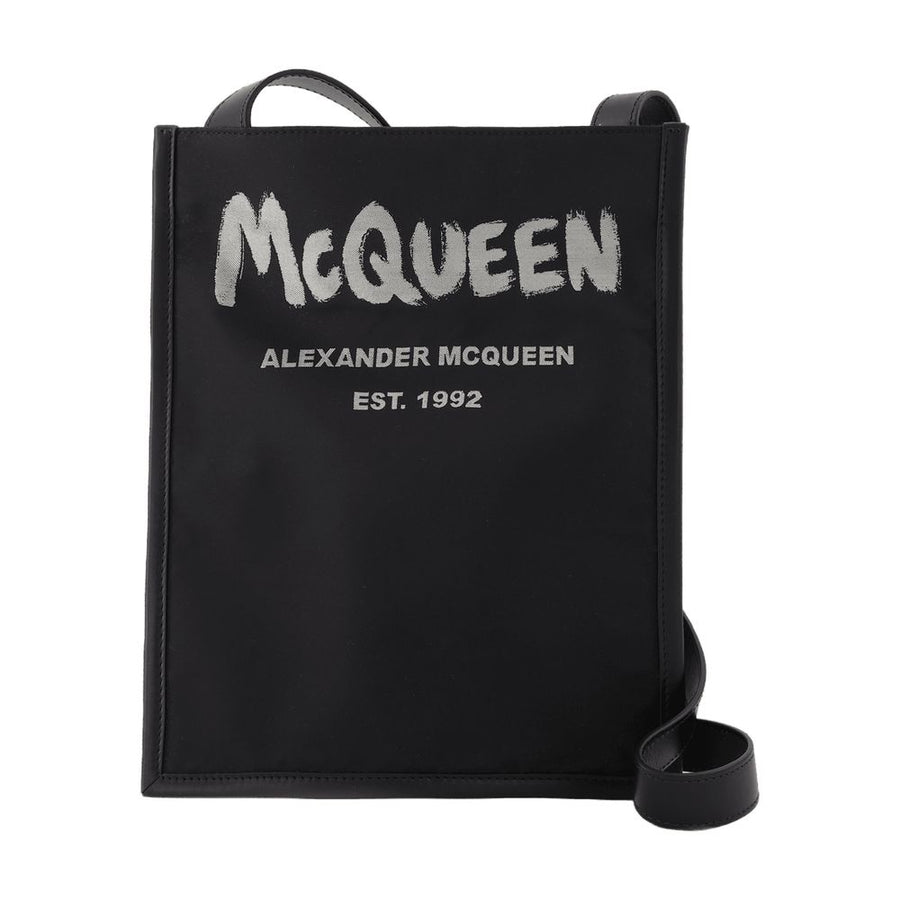 Alexander McQueen Canvas with embroidered details crossbody bag in black