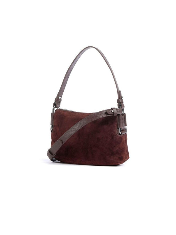 Coccinelle Suede and genuine leather shoulder bag in brown