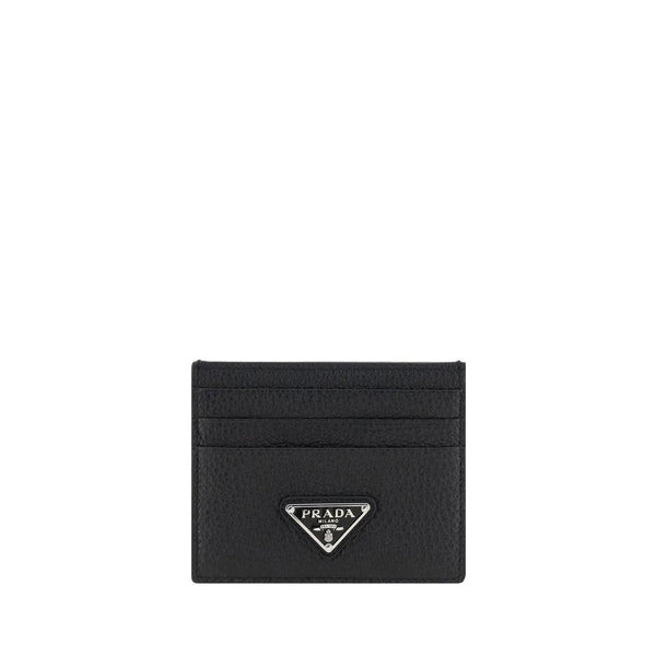 Prada 100% Calf Leather Bos Taurus card case in black