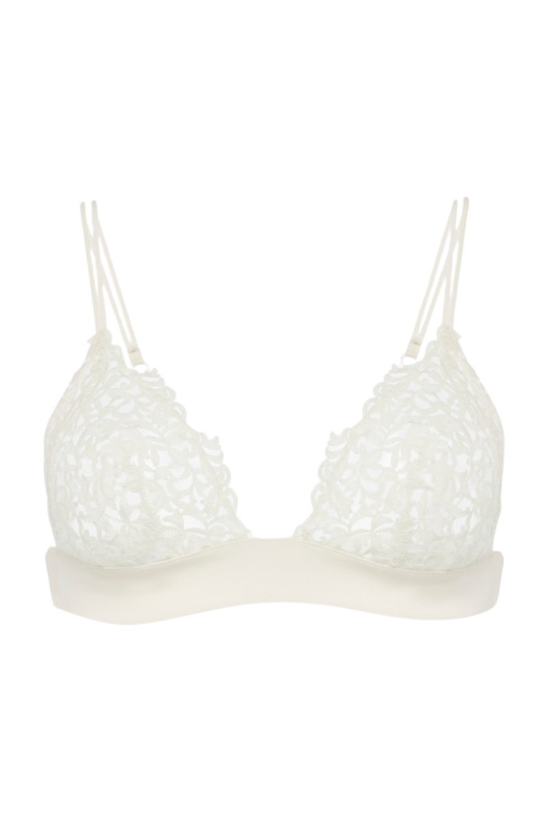 La Perla Stretch Georgette Silk with Macramé Trim triangle bra in white