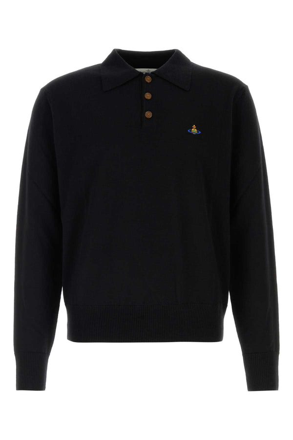 Black Wool Mark Polo Shirt Aw26black Exterior: Maglie