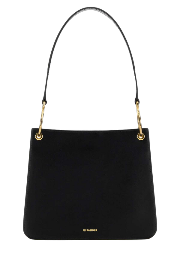 Jil Sander Exterior: 100% Ovine leather; Lining: 100% Leather; Finishing: Golden metal shoulder bag in black
