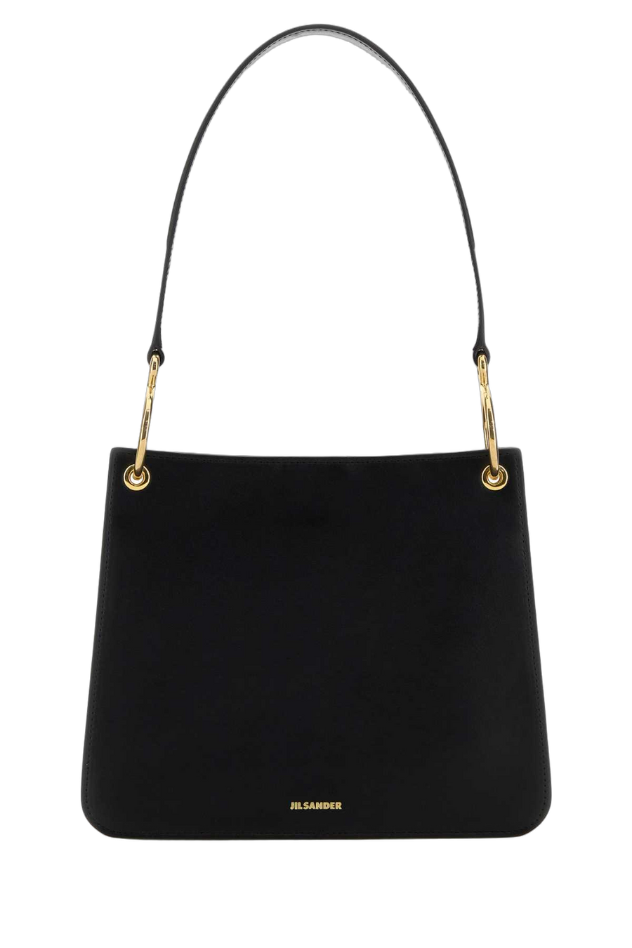 Jil Sander Exterior: 100% Ovine leather; Lining: 100% Leather; Finishing: Golden metal shoulder bag in black