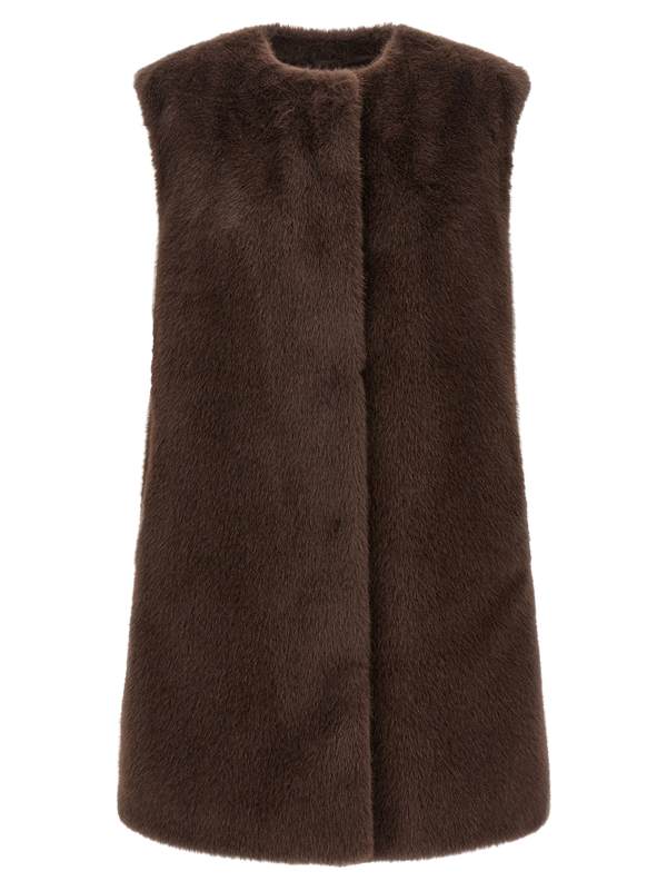 Brown Polyester Sleeveless Jacket Clothing
